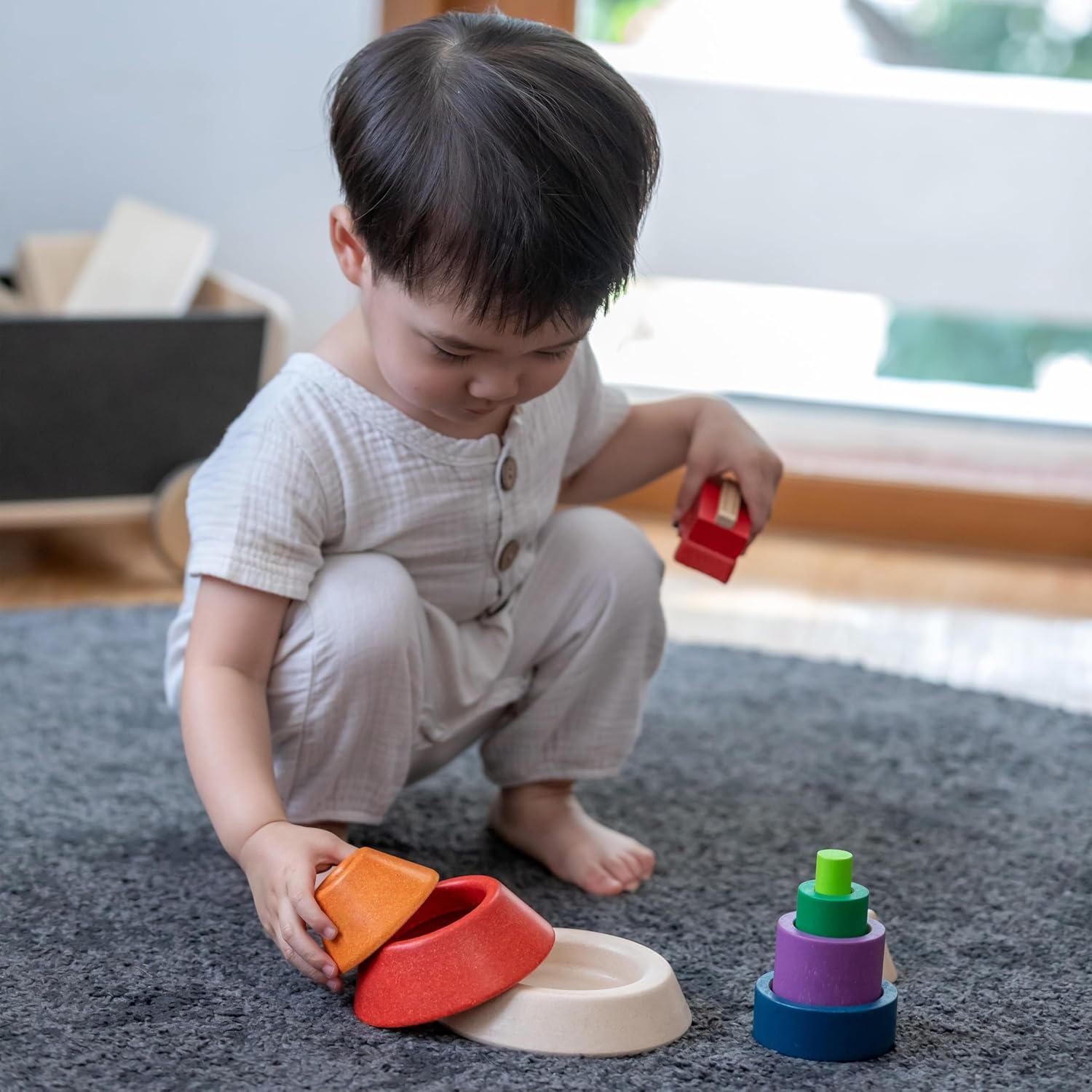 image:imagePlanToys Cone Sorting Wooden Toy Set for Kids Ages 3  Montessori Colour amp Size Recognition Activity for Fine Motor Skills Logic amp Focus  EcoFriendly Educational ToyCone Sorting  Unit Plus