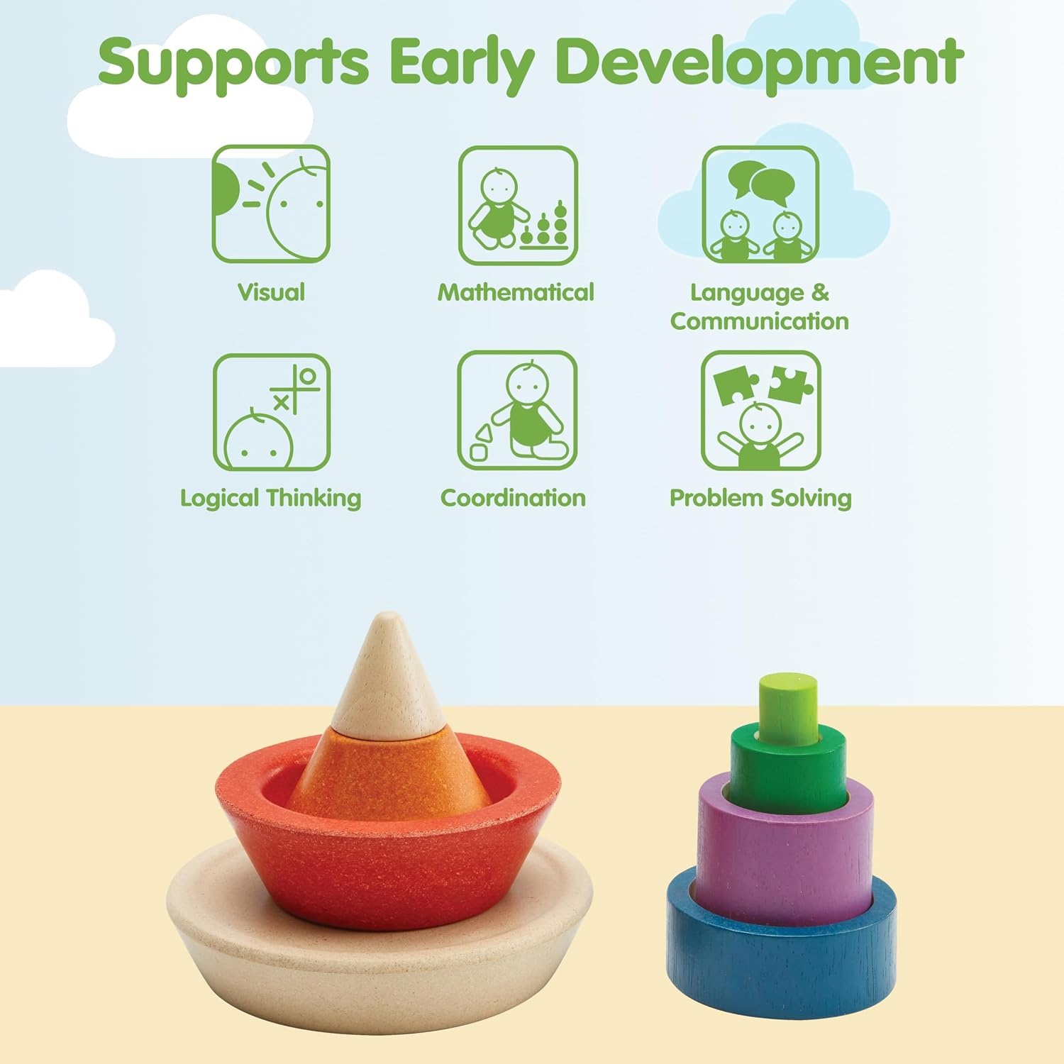image:imagePlanToys Cone Sorting Wooden Toy Set for Kids Ages 3  Montessori Colour amp Size Recognition Activity for Fine Motor Skills Logic amp Focus  EcoFriendly Educational ToyCone Sorting  Unit Plus