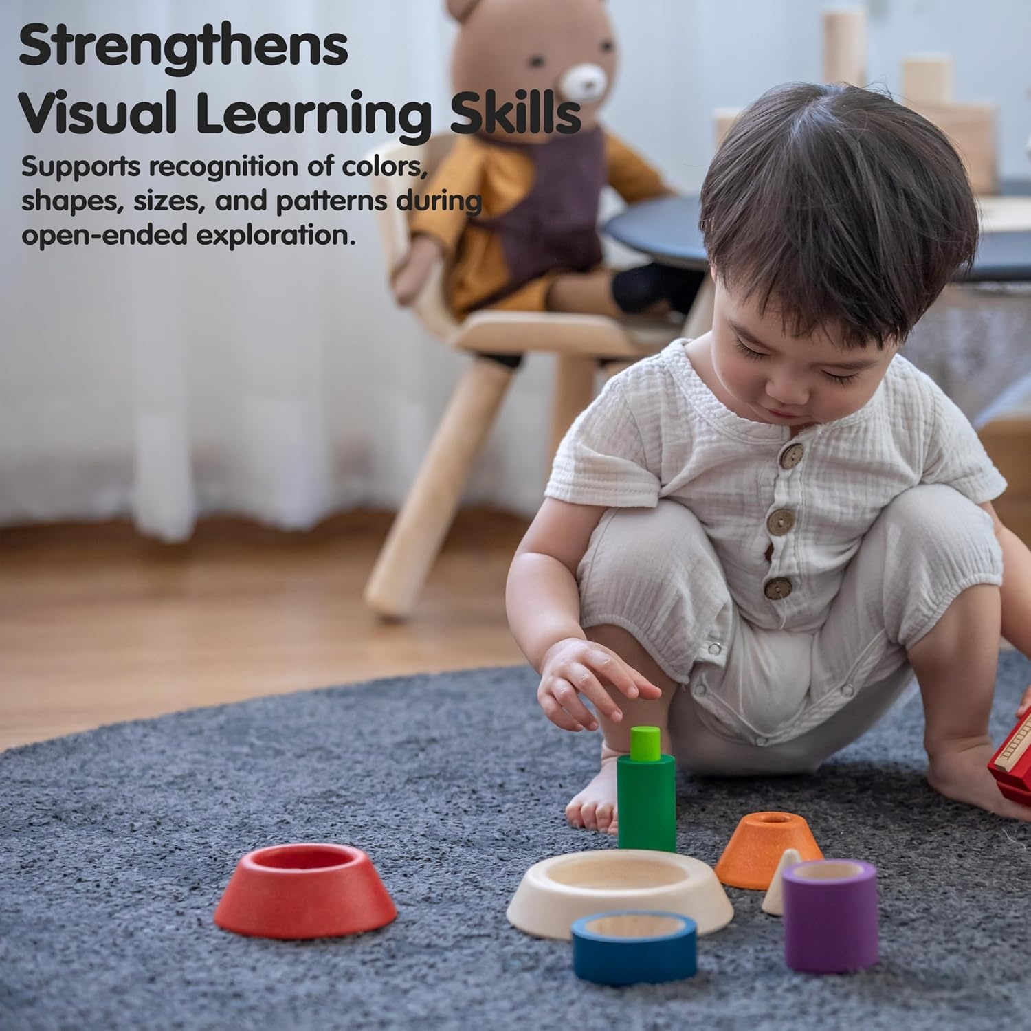 image:imagePlanToys Cone Sorting Wooden Toy Set for Kids Ages 3  Montessori Colour amp Size Recognition Activity for Fine Motor Skills Logic amp Focus  EcoFriendly Educational ToyCone Sorting  Unit Plus
