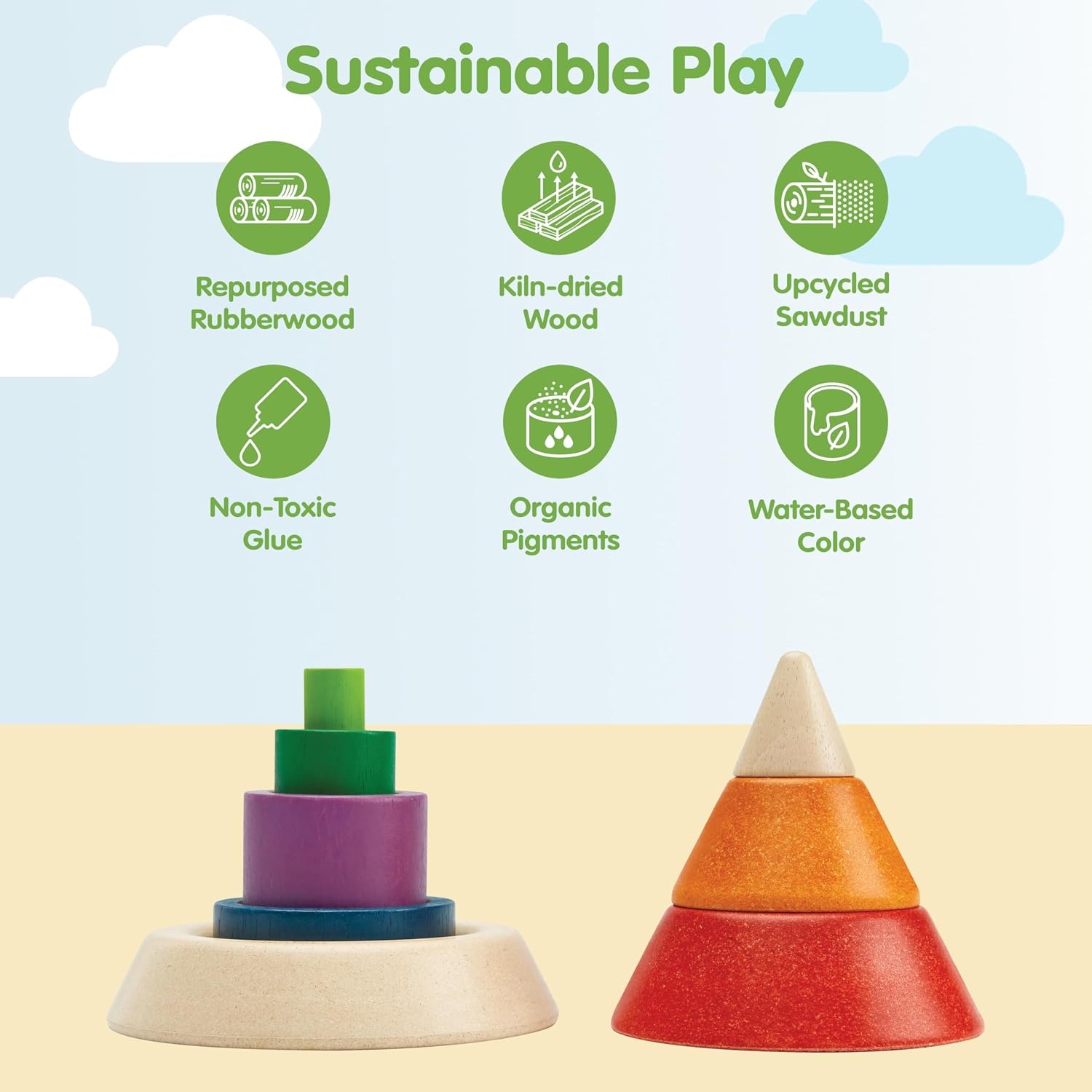 image:imagePlanToys Cone Sorting Wooden Toy Set for Kids Ages 3  Montessori Colour amp Size Recognition Activity for Fine Motor Skills Logic amp Focus  EcoFriendly Educational ToyCone Sorting  Unit Plus