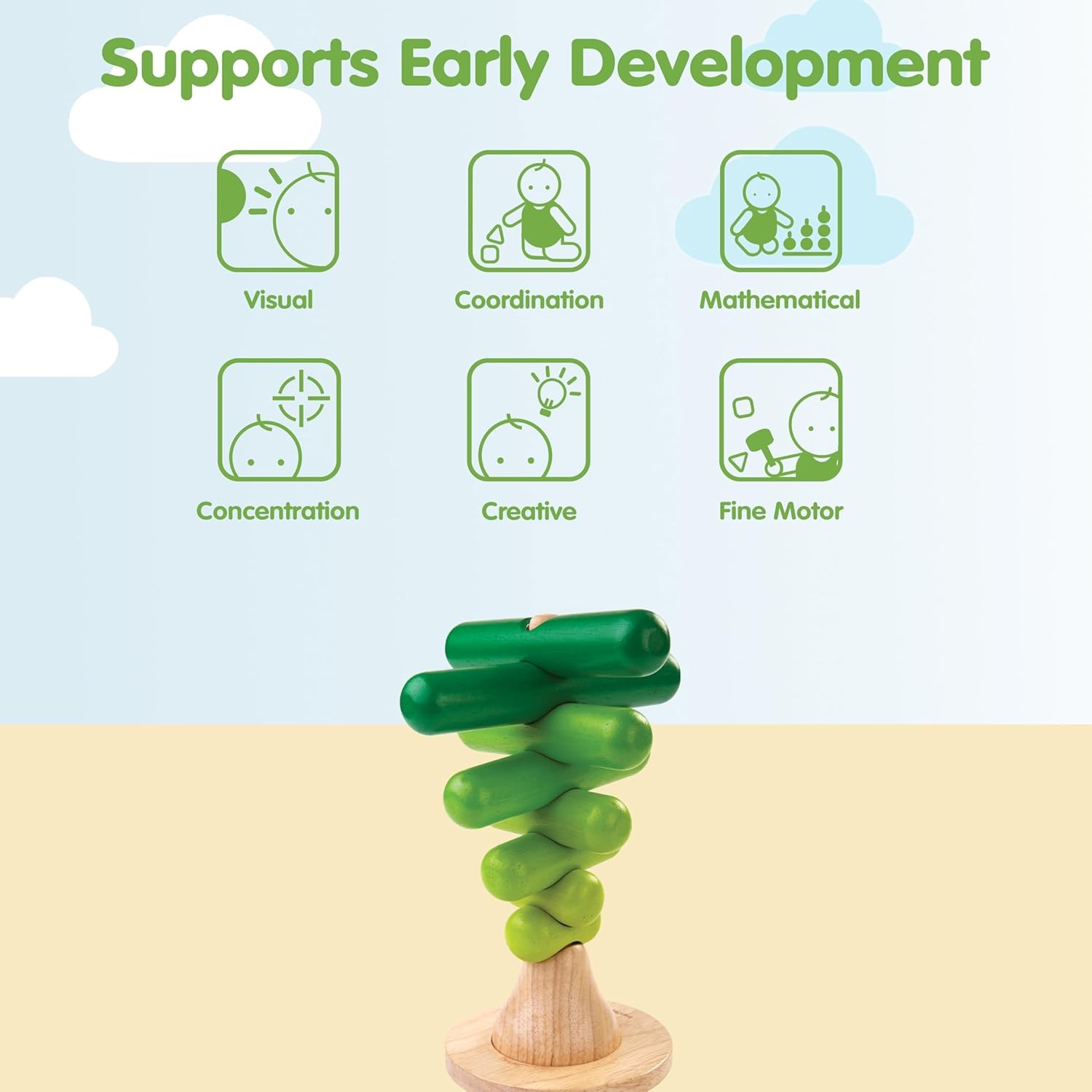 image:imagePlanToys Wooden Stacking Rocket Toy for Toddlers  Montessori Educational STEM Learning Toy  Colorful Wooden Rocket Ship Stacker for Fine Motor Skills Problem Solving Preschool GiftStacking Tree