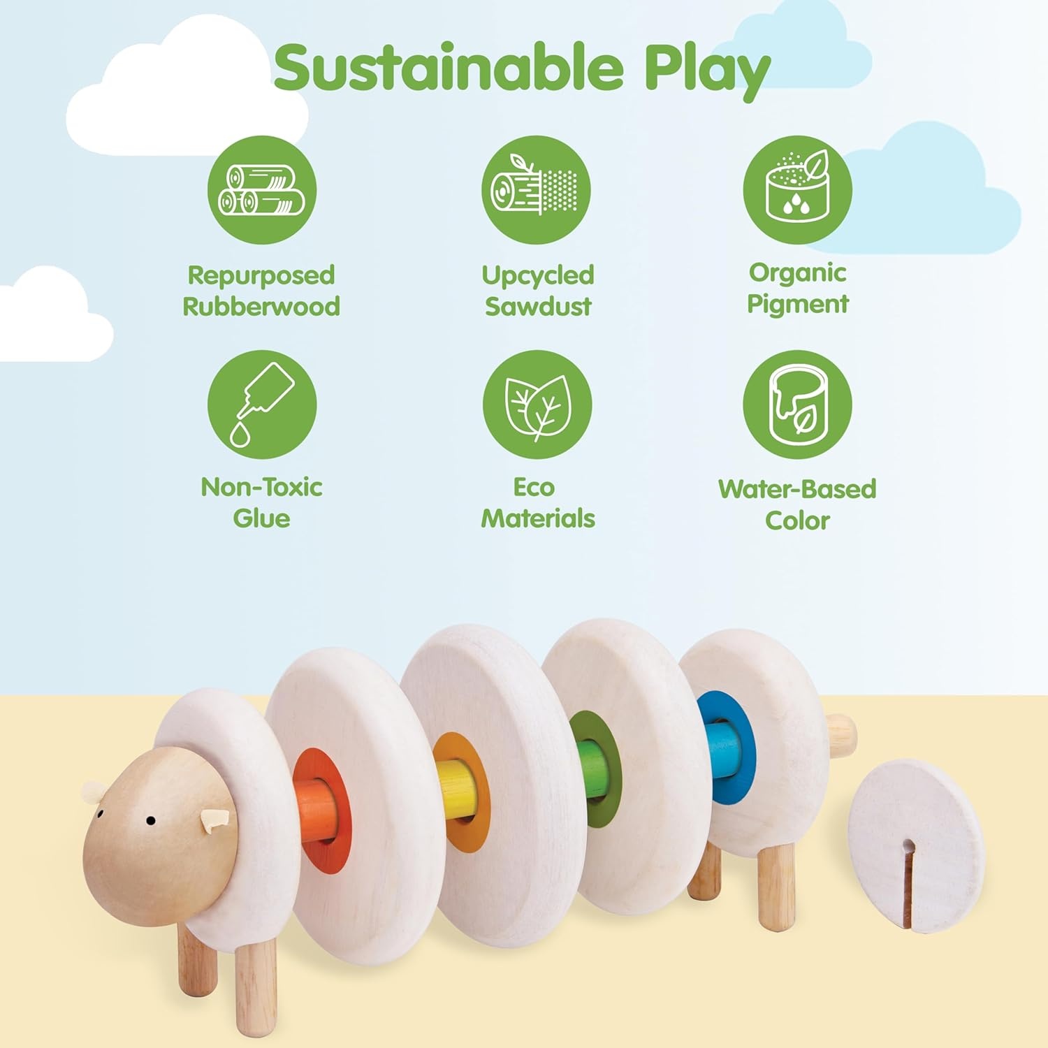 image:imagePlanToys Wooden Stacking Rocket Toy for Toddlers  Montessori Educational STEM Learning Toy  Colorful Wooden Rocket Ship Stacker for Fine Motor Skills Problem Solving Preschool GiftLacing Sheep