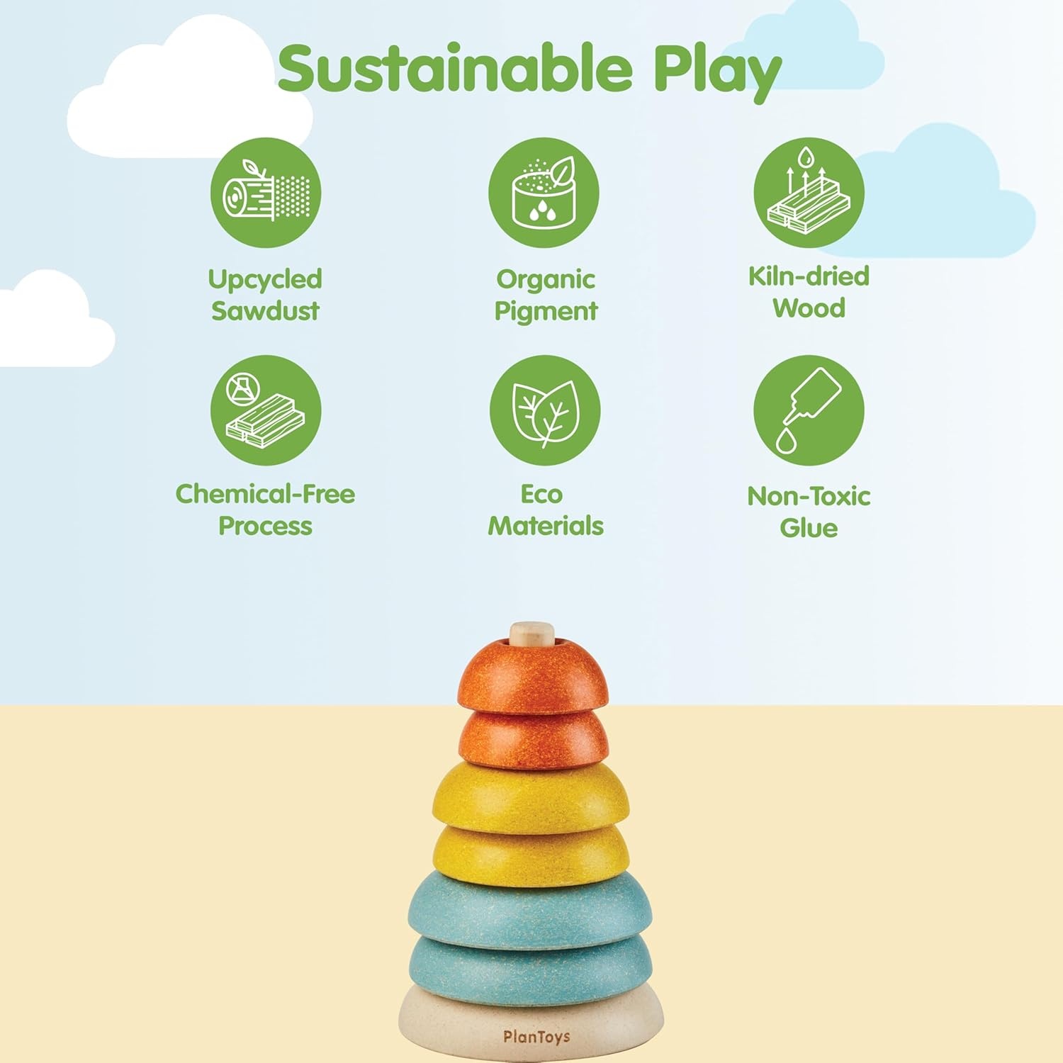 image:imagePlanToys Wooden Stacking Rocket Toy for Toddlers  Montessori Educational STEM Learning Toy  Colorful Wooden Rocket Ship Stacker for Fine Motor Skills Problem Solving Preschool GiftStacking Ring Cups