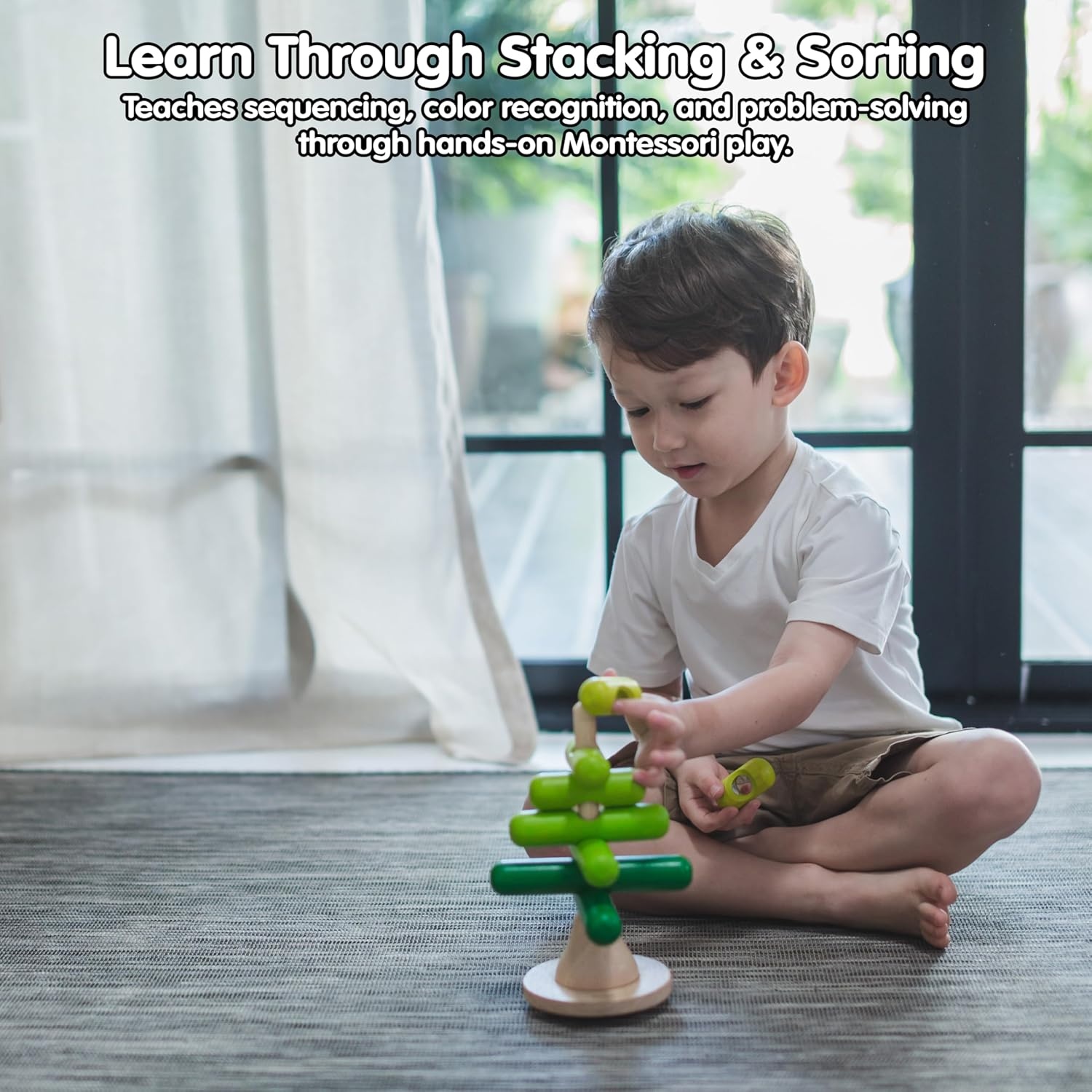 image:imagePlanToys Wooden Stacking Rocket Toy for Toddlers  Montessori Educational STEM Learning Toy  Colorful Wooden Rocket Ship Stacker for Fine Motor Skills Problem Solving Preschool GiftStacking Tree