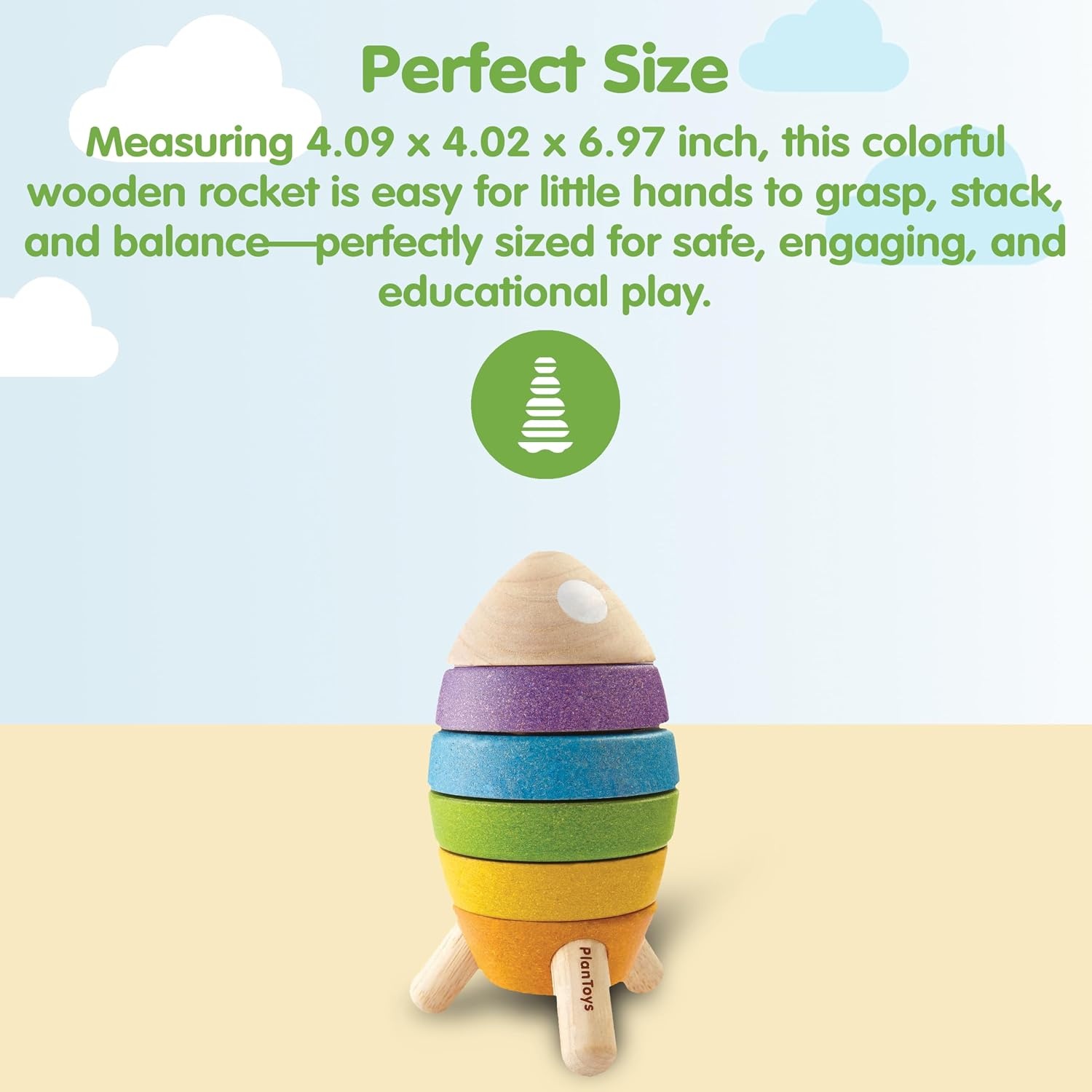 image:imagePlanToys Wooden Stacking Rocket Toy for Toddlers  Montessori Educational STEM Learning Toy  Colorful Wooden Rocket Ship Stacker for Fine Motor Skills Problem Solving Preschool GiftStacking Rocket