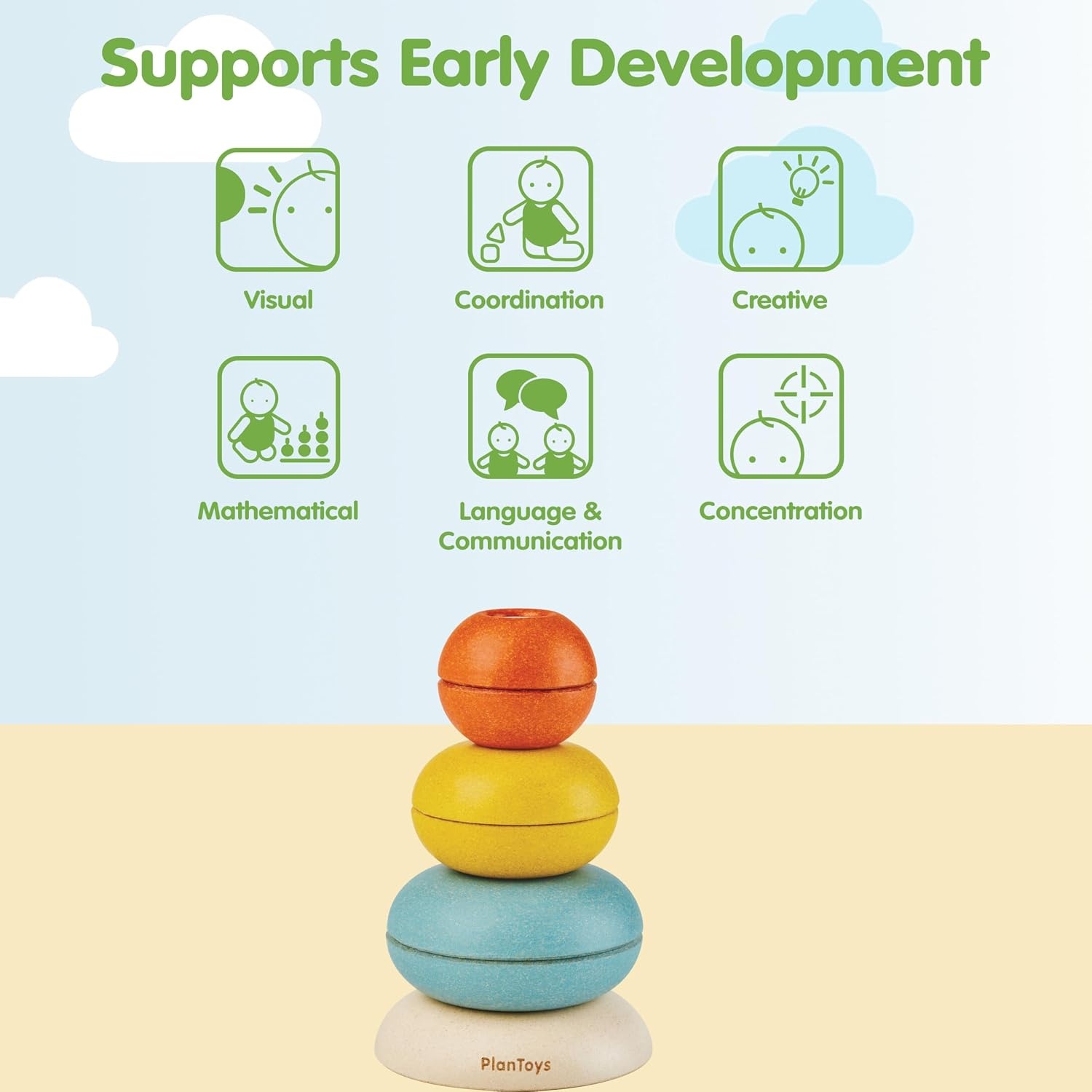 image:imagePlanToys Wooden Stacking Rocket Toy for Toddlers  Montessori Educational STEM Learning Toy  Colorful Wooden Rocket Ship Stacker for Fine Motor Skills Problem Solving Preschool GiftStacking Ring Cups