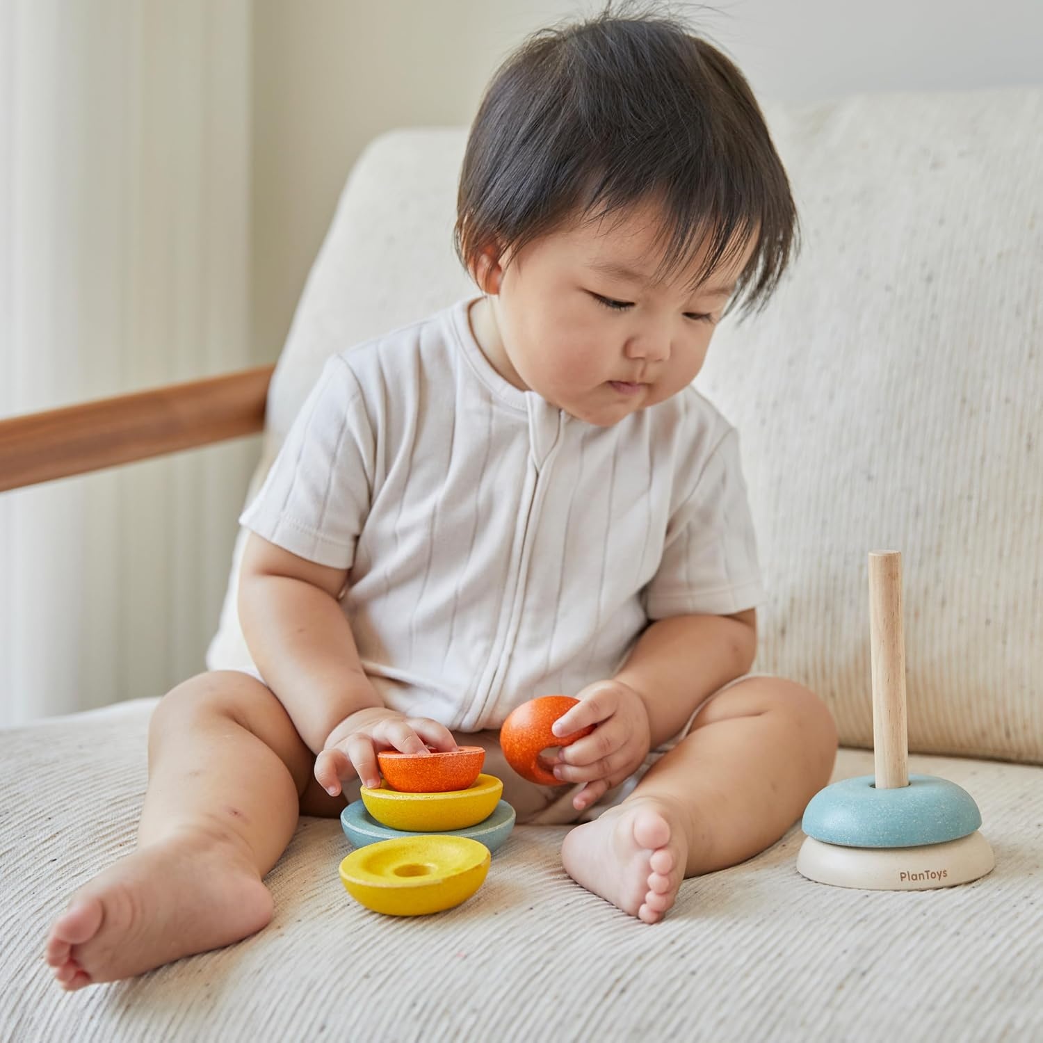 image:imagePlanToys Wooden Stacking Rocket Toy for Toddlers  Montessori Educational STEM Learning Toy  Colorful Wooden Rocket Ship Stacker for Fine Motor Skills Problem Solving Preschool GiftStacking Ring Cups