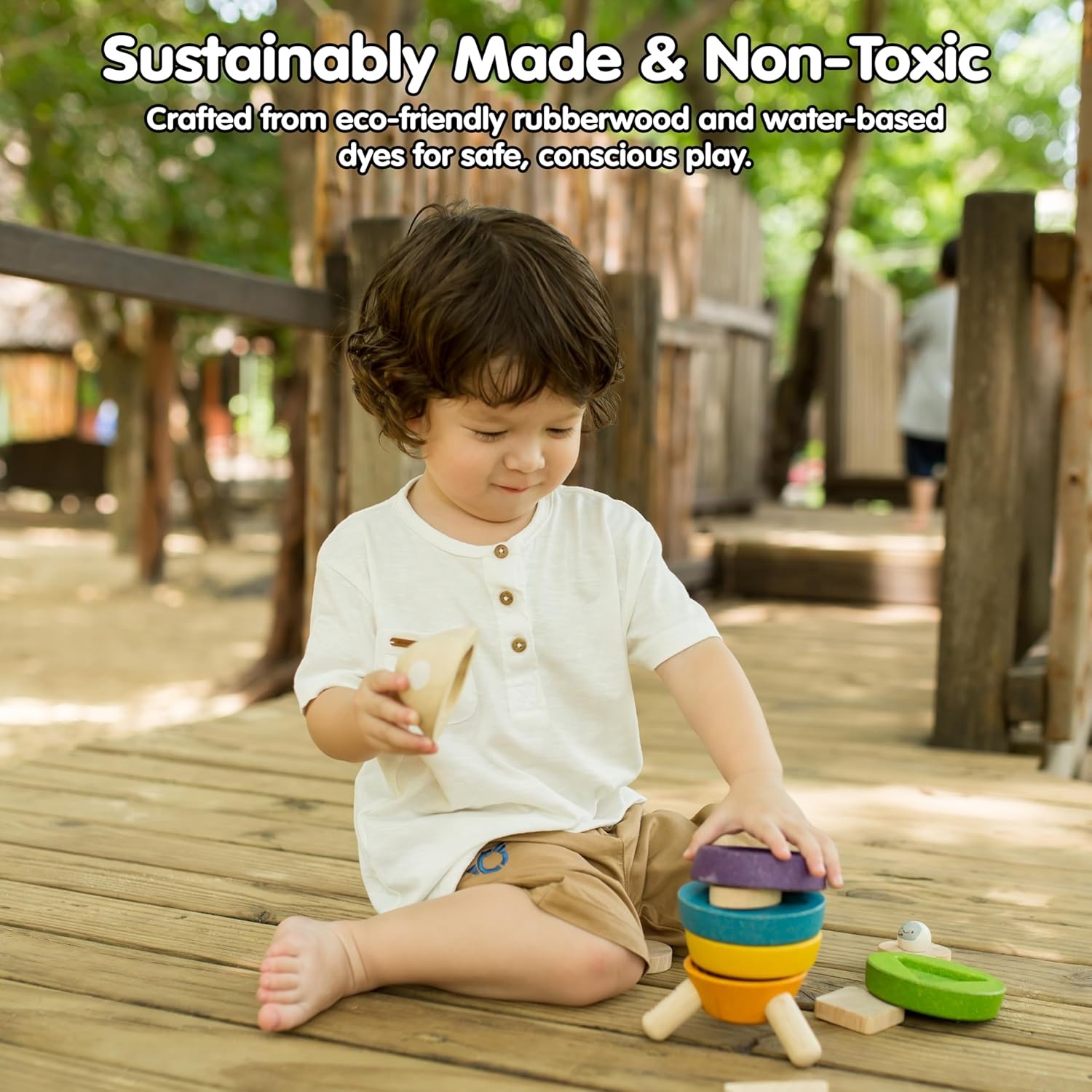 image:imagePlanToys Wooden Stacking Rocket Toy for Toddlers  Montessori Educational STEM Learning Toy  Colorful Wooden Rocket Ship Stacker for Fine Motor Skills Problem Solving Preschool GiftStacking Rocket