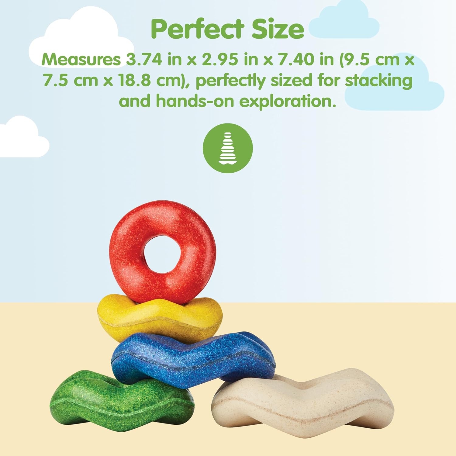 image:imagePlanToys Wooden Stacking Rocket Toy for Toddlers  Montessori Educational STEM Learning Toy  Colorful Wooden Rocket Ship Stacker for Fine Motor Skills Problem Solving Preschool GiftWave Stacker