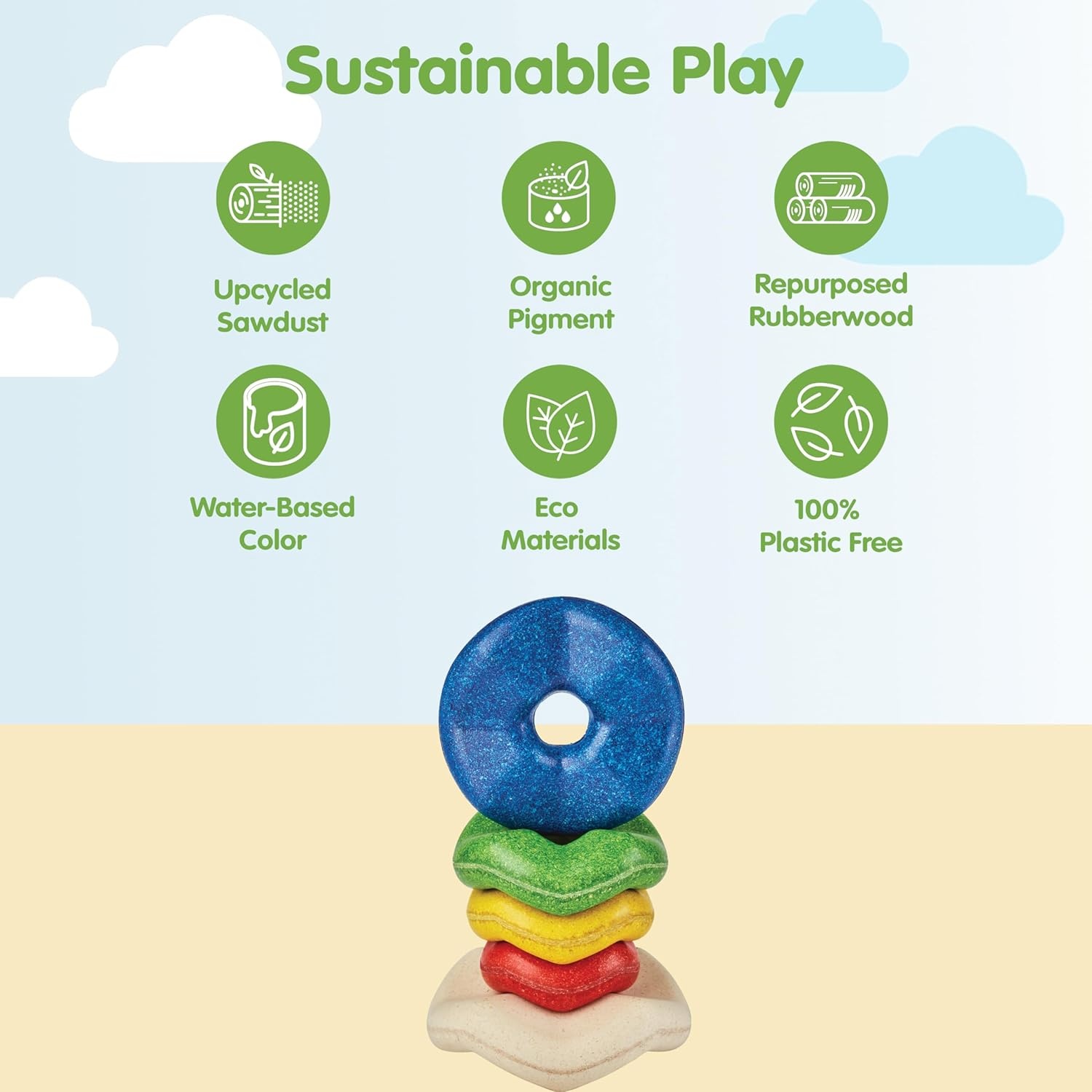 image:imagePlanToys Wooden Stacking Rocket Toy for Toddlers  Montessori Educational STEM Learning Toy  Colorful Wooden Rocket Ship Stacker for Fine Motor Skills Problem Solving Preschool GiftWave Stacker