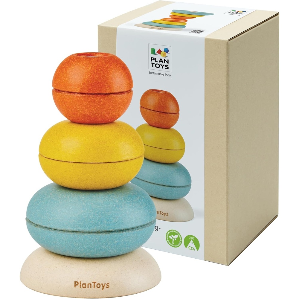 image:imagePlanToys Wooden Stacking Rocket Toy for Toddlers  Montessori Educational STEM Learning Toy  Colorful Wooden Rocket Ship Stacker for Fine Motor Skills Problem Solving Preschool GiftStacking Ring Cups