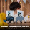 image:imagePlanToys Celebration Wooden Train Set with Photo Slot amp Chalkboard  Customizable Keepsake 3 Pcs Pull Toy Made with Sustainable Rubberwood for KidsCelebration Train