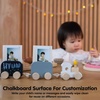 image:imagePlanToys Celebration Wooden Train Set with Photo Slot amp Chalkboard  Customizable Keepsake 3 Pcs Pull Toy Made with Sustainable Rubberwood for KidsCelebration Train