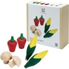 image:imagePlanToys 5 Wooden Colorful Vegetable Veggie Food Playset 3431  Sustainably Made from Rubberwood and NonToxic Paints and DyesFresh Produce Set D