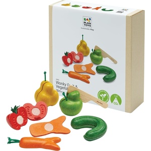 image:imagePlanToys 5 Wooden Colorful Vegetable Veggie Food Playset 3431  Sustainably Made from Rubberwood and NonToxic Paints and Dyes5 Sliceable Fruits  Veggies