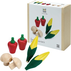 image:imagePlanToys 5 Wooden Colorful Vegetable Veggie Food Playset 3431  Sustainably Made from Rubberwood and NonToxic Paints and DyesFresh Produce Set D