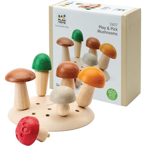 image:imagePlanToys 5 Wooden Colorful Vegetable Veggie Food Playset 3431  Sustainably Made from Rubberwood and NonToxic Paints and DyesPlay  Pick Mushrooms