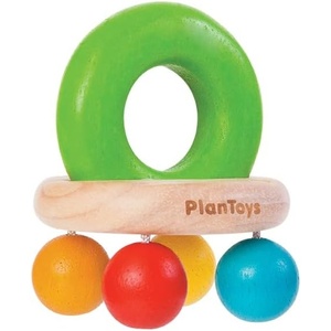 image:imagePlanToys 5213 Wooden Bell Rattle and Teether Baby Toy Sustainably Made from Rubberwood and NonToxic Paints and Dyes