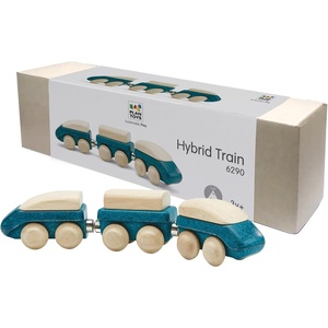 image:imagePlanToys Celebration Wooden Train Set with Photo Slot amp Chalkboard  Customizable Keepsake 3 Pcs Pull Toy Made with Sustainable Rubberwood for KidsHybrid Train