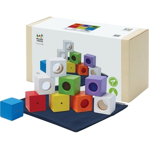 image:imagePlanToys Sensory Activity Blocks for Toddlers  9Piece Set with Visual Auditory amp Tactile Stimuli  Montessori Toy with Storage Bag  Wooden Learning Toy for Babies amp Kids Ages 12 MonthsActivity Blocks