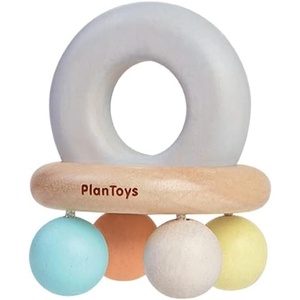 image:imagePlanToys Wooden Bell Rattle and Teether Toy 5250  Pastel Color Collection Sustainably Made from Rubberwood and NonToxic Paints and Dyes