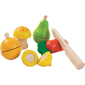 image:imagePlanToys Wooden Fruit and Vegetable Pretend Play Food Playset with Knife 5337  Sustainably Made from Rubberwood and NonToxic Paints and Dyes