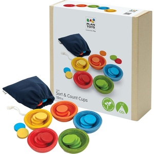image:imagePlanToys Wooden Sort amp Count Cups Montessori Math Toy  Color Sorting Counting Game for Toddlers  Preschool Educational Learning Toys for Fine Motor Skill Development