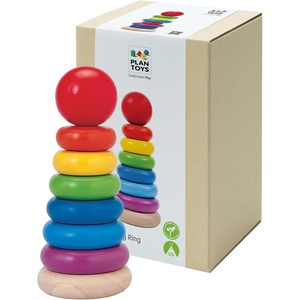 image:imagePlanToys Wooden Stacking Ring for Montessori Inspired Fine Motor and Early Learning  Color Recognition Problem Solving and Size Ordering Activity  Eco Friendly Wooden Stack Toy for Creative Play
