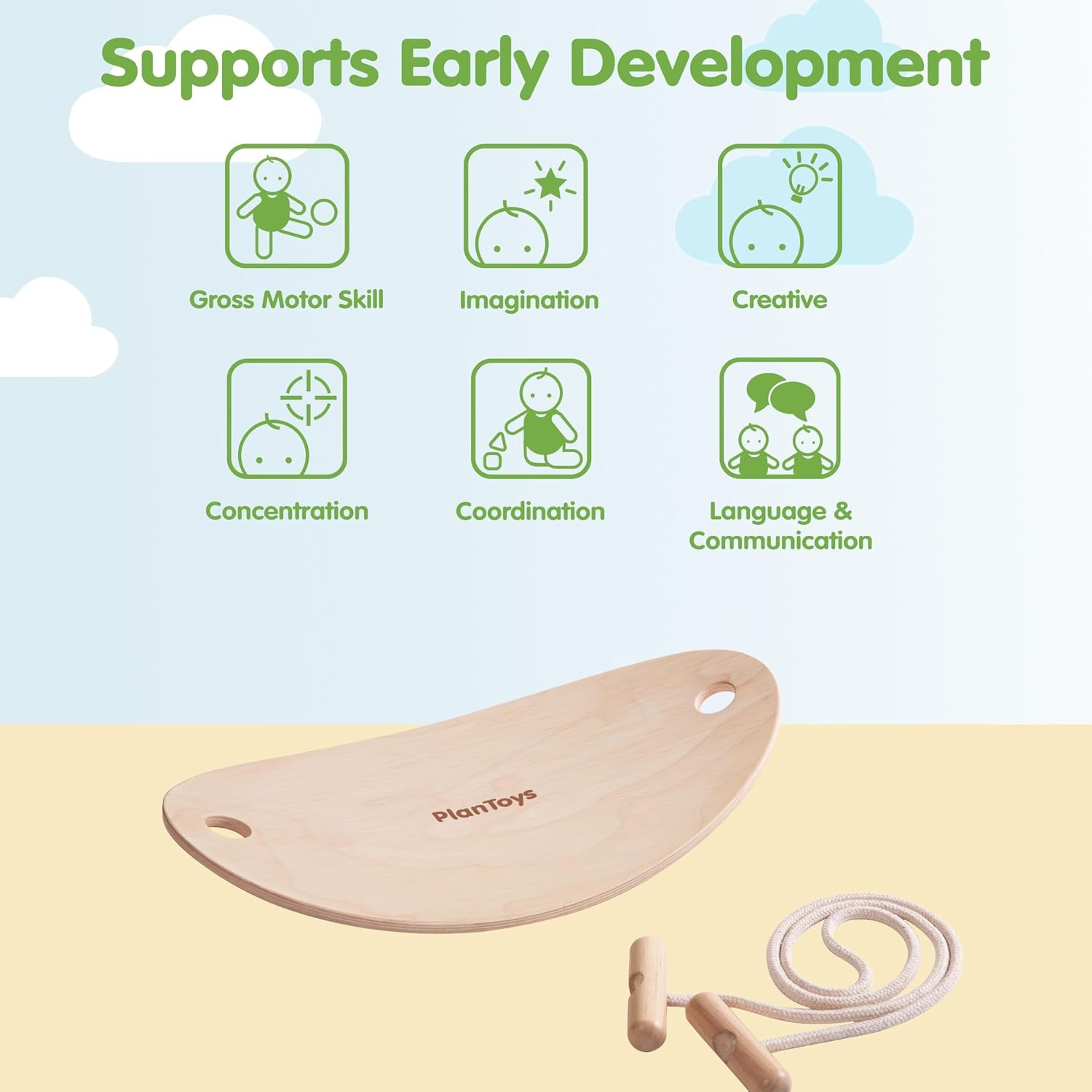 image:imagePlanToys Balance Board Wooden Movement Toy for Kids  Montessori Gross Motor amp Coordination Activity for Balance Core Strength amp Focus  EcoFriendly Educational Tool