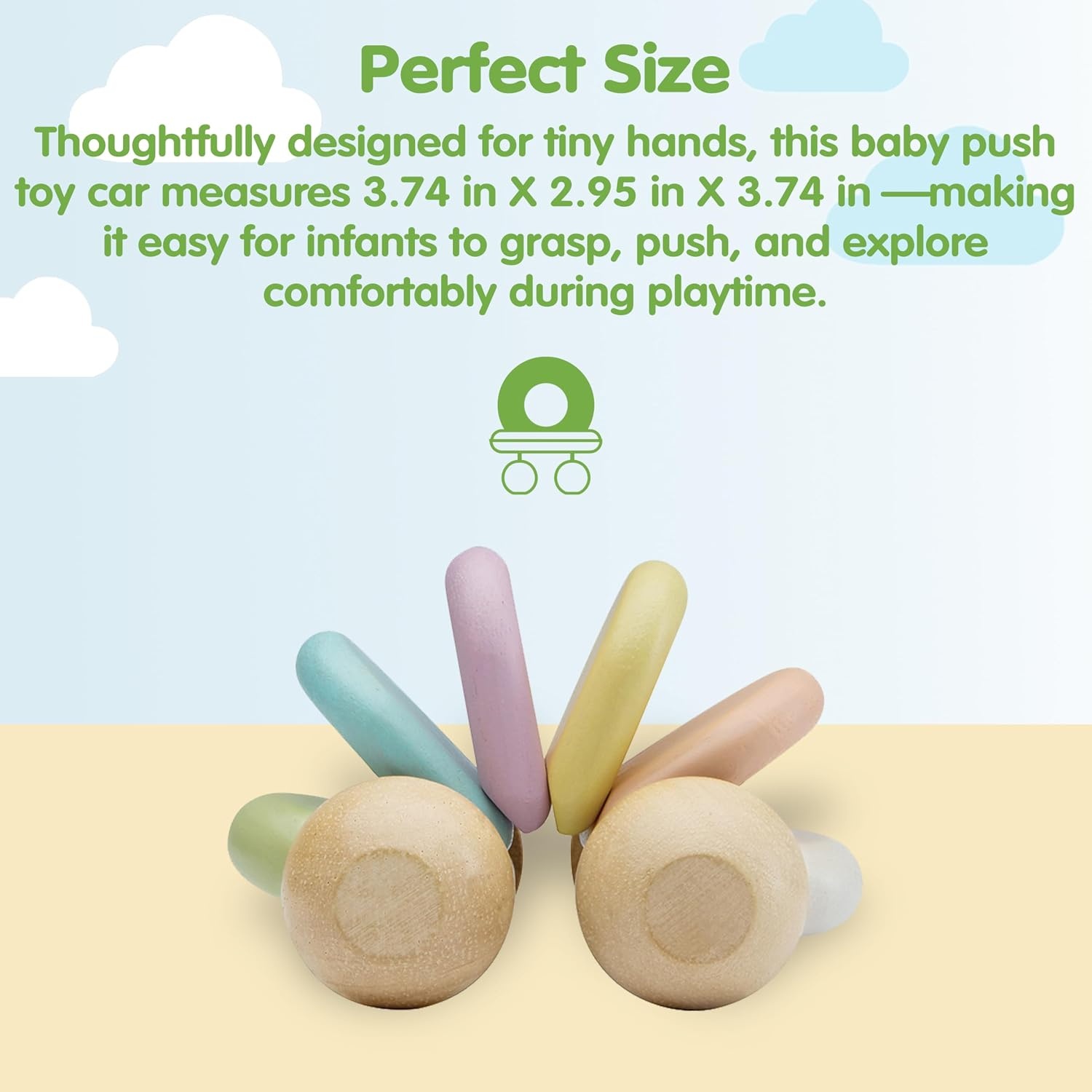 image:imagePlanToys Wooden Baby Push Toy Car  Colorful Montessori Toy for Infants  Wooden Baby Toy with Flexible Body  Sensory amp Motor Skill Development Toy for 6 MonthsBaby Car  Pastel Series
