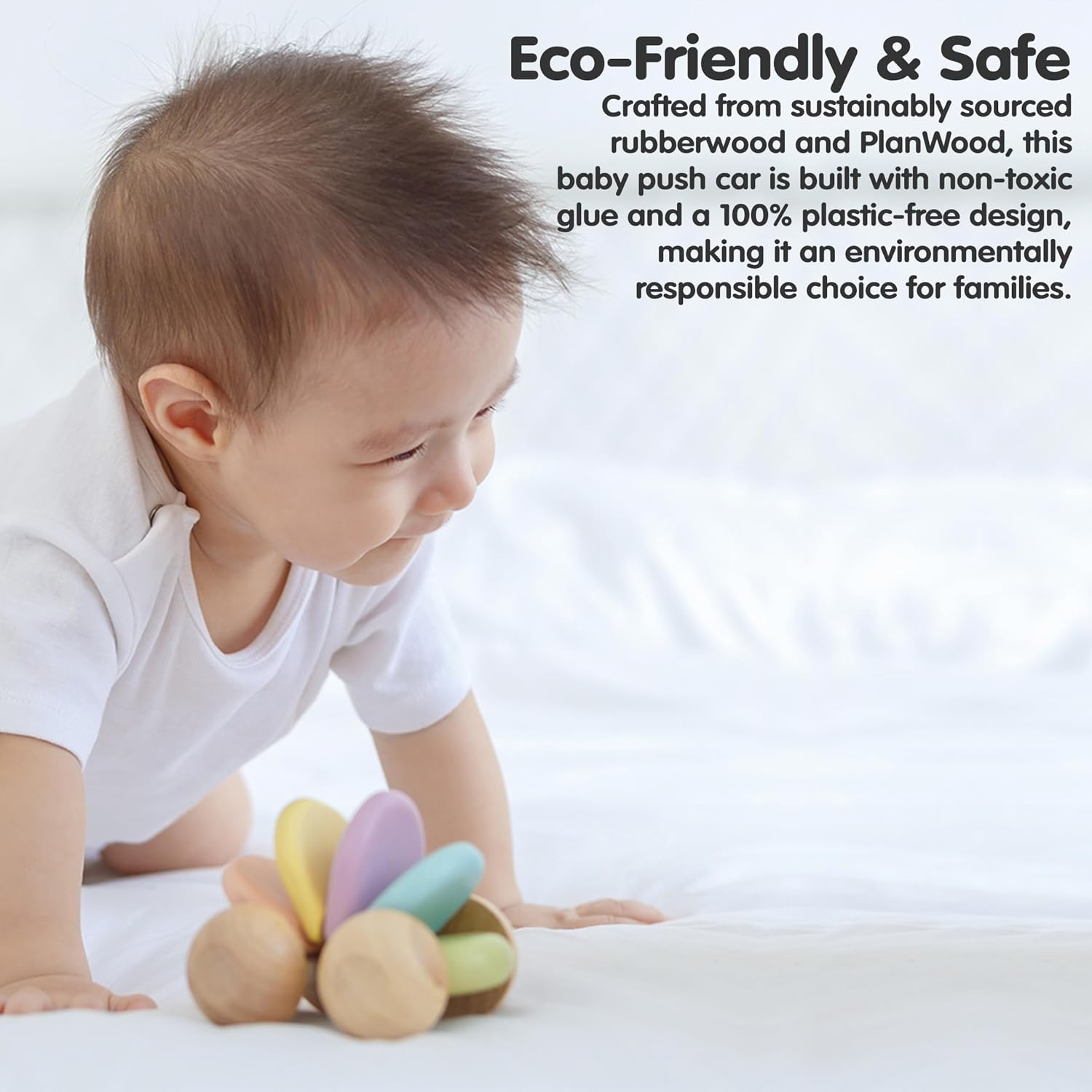 image:imagePlanToys Wooden Baby Push Toy Car  Colorful Montessori Toy for Infants  Wooden Baby Toy with Flexible Body  Sensory amp Motor Skill Development Toy for 6 MonthsBaby Car  Pastel Series