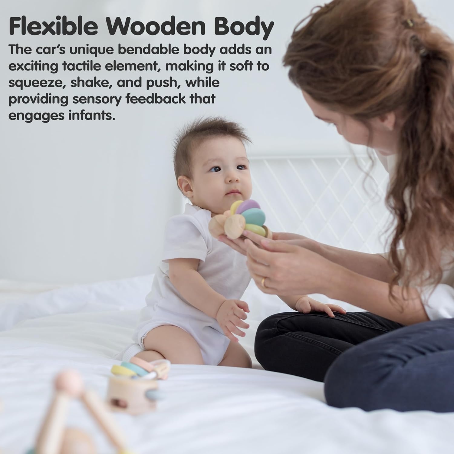 image:imagePlanToys Wooden Baby Push Toy Car  Colorful Montessori Toy for Infants  Wooden Baby Toy with Flexible Body  Sensory amp Motor Skill Development Toy for 6 MonthsBaby Car  Pastel Series