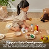 image:imagePlanToys Wooden Food amp Beverage Pretend Play Set  Montessori Kitchen Toys for Toddlers amp Kids  EcoFriendly Wooden Role Play Food  Includes Milk Carton Juice Water Ketchup Jam amp Honey