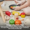 image:imagePlanToys Wooden Food amp Beverage Pretend Play Set  Montessori Kitchen Toys for Toddlers amp Kids  EcoFriendly Wooden Role Play Food  Includes Milk Carton Juice Water Ketchup Jam amp Honey
