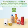 image:imagePlanToys Wooden Food amp Beverage Pretend Play Set  Montessori Kitchen Toys for Toddlers amp Kids  EcoFriendly Wooden Role Play Food  Includes Milk Carton Juice Water Ketchup Jam amp Honey