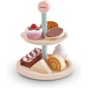 image:imagePlanToys Wooden TwoTier Bakery Stand Set with Baked Food Items 3489  Sustainably Made from Rubberwood and NonToxic Paints and Dyes