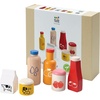 image:imagePlanToys Wooden Food amp Beverage Pretend Play Set  Montessori Kitchen Toys for Toddlers amp Kids  EcoFriendly Wooden Role Play Food  Includes Milk Carton Juice Water Ketchup Jam amp Honey