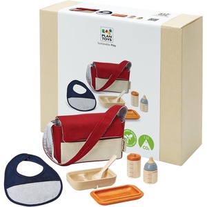 image:imagePlanToys Baby Doll Feeding Set for Kids  Wooden Pretend Play Baby Care Accessories with Bag Bottles Bib Spoon amp Food Box  Montessori Toy for Toddlers  EcoFriendly Doll Accessory KitDoll Feeding Set
