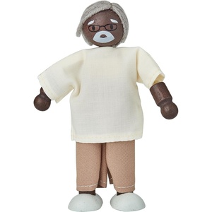 image:imagePlanToys Boy Wooden Dollhouse Figurine  Poseable 112 Scale Mini Doll 4 Inch  Dollhouse Accessories for Pretend Play  EcoFriendly Montessori Toy for Kids Ages 3Grand Father  Dark Skin Tone
