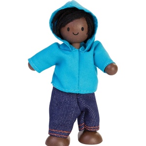 image:imagePlanToys Boy Wooden Dollhouse Figurine  Poseable 112 Scale Mini Doll 4 Inch  Dollhouse Accessories for Pretend Play  EcoFriendly Montessori Toy for Kids Ages 3African American Boy