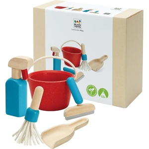 image:imagePlanToys Cleaning Set  Montessori Wooden Housekeeping Play Set for Kids  Includes Broom Mop Dustpan Bucket amp Duster  EcoFriendly Pretend Play Toy for Practical Life Skills amp ResponsibilityCleaning Set