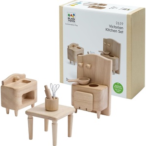 image:imagePlanToys Dining Room Classic Set  Montessori Small World and Family Role Play  Eco Friendly Wooden Dining Room Furniture for Imaginative PlayVictorian Kitchen Set