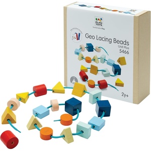 image:imagePlanToys Geo Lacing Beads Wooden Montessori Fine Motor and Early Math Toy  Shape Recognition Colour Exploration and Hands On Coordination Activity  Eco Friendly Threading Set for Meaningful PlayGeo Lacing Beads  Unit Plus