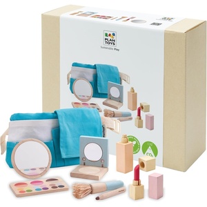 image:imagePlanToys Pretend Play Wooden Makeup Set for Kids  Makeup Kit with Mirror Lipstick Brush Eyeshadow amp Waist Bag  Montessori Toy for Toddlers amp Girls  EcoFriendly Beauty Role Play SetMakeup Set