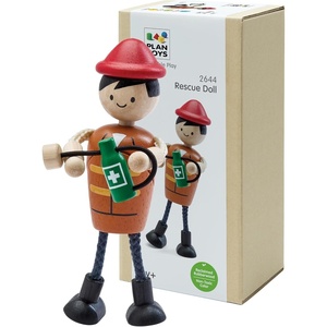 image:imagePlanToys Rescue Crew Wooden Montessori Imaginative and Creative Play Set  Language Development Social Interaction and Early Coordination Activity  Eco Friendly Community Helper Figurine SetRescue Doll
