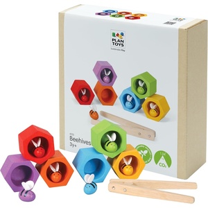 image:imagePlanToys Wooden Beehive Color Sorting Toy for Toddlers  Montessori Fine Motor Skill Playset with Bees Hives amp Tweezers  STEM Learning Toy for Kids Ages 3
