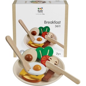 image:imagePlanToys Wooden Breakfast Pretend Play Kitchen Food Playset 3611  Sustainably Made from Rubberwood and NonToxic Paints and Dyes  EcoFriendly PlanWood