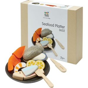 image:imagePlanToys Wooden Ice Cream Playset for Kids  Includes Stand Scoops amp Cones  Pretend Dessert Play Food for Toddlers  EcoFriendly Role Play Set for Imaginative amp Fine Motor Skills DevelopmentSeafood Platter