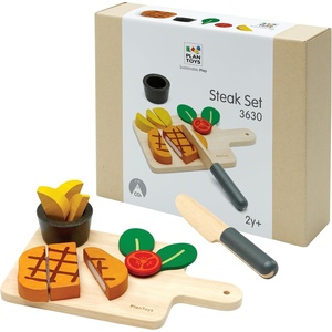 image:imagePlanToys Wooden Ice Cream Playset for Kids  Includes Stand Scoops amp Cones  Pretend Dessert Play Food for Toddlers  EcoFriendly Role Play Set for Imaginative amp Fine Motor Skills DevelopmentSteak Set