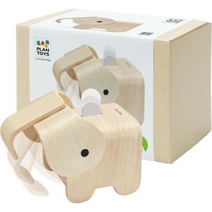 image:imagePlanToys Wooden Piggy Bank in Yellow  Montessori Inspired Coin Bank for Early Saving and Practical Life Learning  Eco Friendly Wooden Money Bank for Home and Playroom DcorElephant Bank